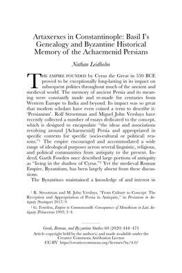 Basil I's Genealogy and Byzantine Historical Memory of The