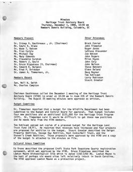 Minutes Heritage Trust Advisory Board Thursday, December 1, 1988, 10:00 Am Rembert Dennis Building, Columbia, SC