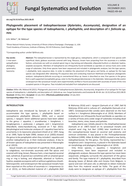 Xylariales, Ascomycota), Designation of an Epitype for the Type Species of Iodosphaeria, I