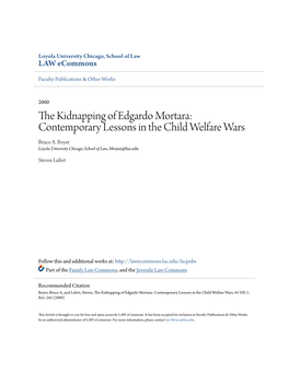 The Kidnapping of Edgardo Mortara: Contemporary Lessons in the Child Welfare Wars Bruce A