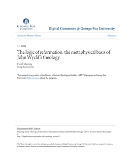 The Logic of Reformation: the Metaphysical Basis of John Wyclif's Theology