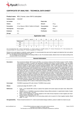 Certificate of Analysis – Technical Data Sheet