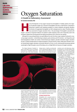 Oxygen Saturation a Guide to Laboratory Assessment by SHANNON HAYMOND, PHD