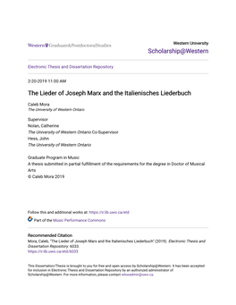 The Lieder of Joseph Marx and the Italienisches Liederbuch