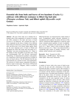 Essential Oils from Buds and Leaves of Two Hazelnut (Corylus L.) Cultivars