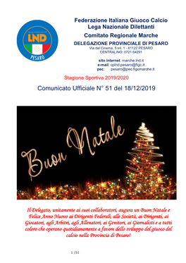 Comunicato Ufficiale N° 51 Del 18/12/2019