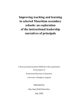 Improving Teaching and Learning in Selected Mauritian Secondary Schools: an Exploration of the Instructional Leadership Narratives of Principals
