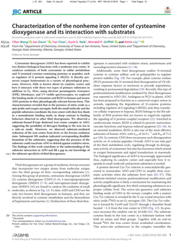 Characterization of the Nonheme Iron Center of Cysteamine Dioxygenase