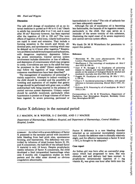 Factor X Deficiency in the Neonatal Period