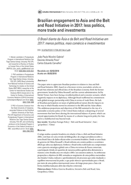 Brazilian Engagement to Asia and the Belt and Road Initiative in 2017: Less Politics, More Trade and Investments