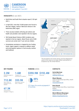 CAMEROON Situation Report Last Updated: 3 Jun 2021