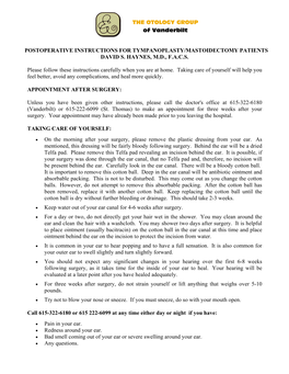 Postoperative Instructions for Tympanoplasty/Mastoidectomy Patients David S