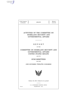 Activities of the Committee on Homeland Security and Governmental Affairs