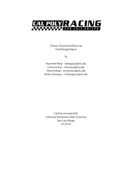 Chassis Torsional Stiffness Jig Final Design Report by Raymond Deng