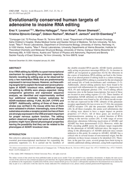 Evolutionarily Conserved Human Targets of Adenosine to Inosine RNA Editing Erez Y