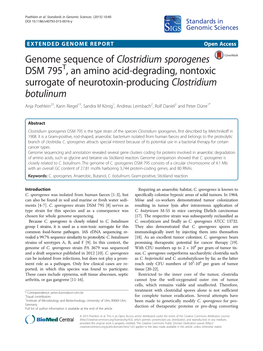 Genome Sequence of Clostridium Sporogenes DSM 795T, an Amino