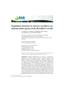 Population Structure of Annona Crassiflora: an Endemic Plant Species of the Brazilian Cerrado