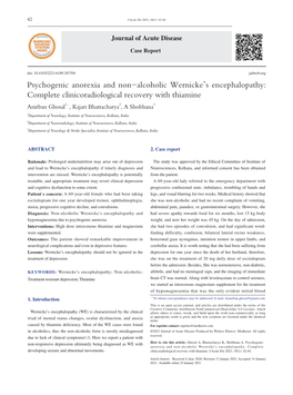 Psychogenic Anorexia and Non-Alcoholic Wernicke's