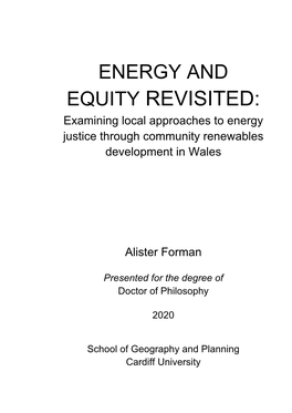 Examining Local Approaches to Energy Justice Through Community Renewables Development in Wales Alister Forman