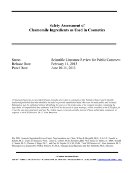 Safety Assessment of Chamomile Ingredients As Used in Cosmetics