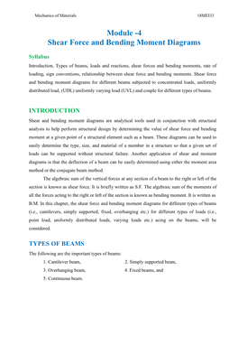 Module -4 Shear Force and Bending Moment Diagrams