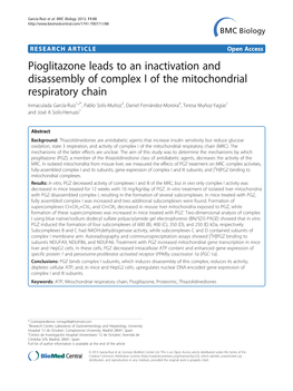 Pioglitazone Leads to an Inactivation and Disassembly of Complex I of The