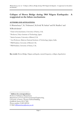 Collapse of Showa Bridge During 1964 Niigata Earthquake: a Reappraisal on the Failure Mechanisms”