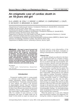 An Enigmatic Case of Cardiac Death in an 18-Years Old Girl