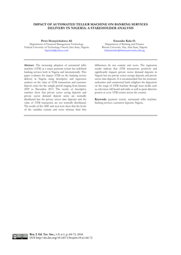 Impact of Automated Teller Machine on Banking Services Delivery in Nigeria: a Stakeholder Analysis