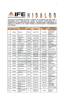 Catálogo De Estaciones De Radio Y Canales De Televisión, Que Por Verse Y