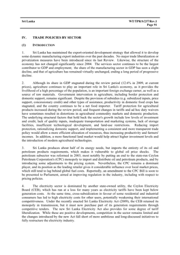 1. Sri Lanka Has Maintained the Export-Oriented Development Strategy That Allowed It to Develop Some Dynamic Manufacturing Export Industries Over the Past Decades