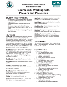 Course 306. Working with Packers and Packstock