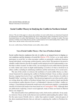 Social Conflict Theory in Studying the Conflict in Northern Ireland 121