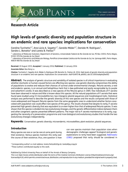 High Levels of Genetic Diversity and Population Structure in an Endemic and Rare Species: Implications for Conservation