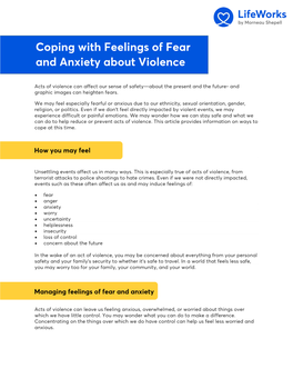 Coping with Feelings of Fear and Anxiety About Violence