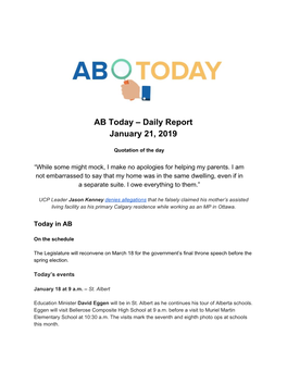 AB Today – Daily Report January 21, 2019