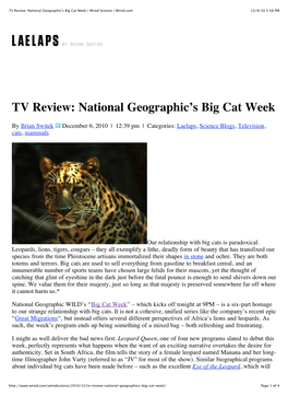 TV Review National Geographic's Big Cat Week | Wired Science