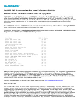 NASDAQ OMX Announces Year-End Index Performance Statistics