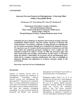 Anorexia Nervosa Features in Schizophrenia: a Starving Mind Within a Susceptible Brain