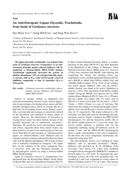 An Anti-Estrogenic Lignan Glycoside, Tracheloside, from Seeds of Carthamus Tinctorius