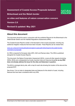 Birkenhead to the Welsh Border Nature Conservation Assessment V2.0 Page 1 Version 2.0 May 2021 Changes in This Version