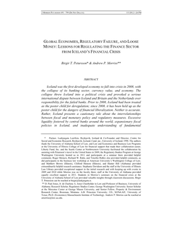 Global Economies, Regulatory Failure, and Loose Money: Lessons for Regulating the Finance Sector from Iceland’S Financial Crisis