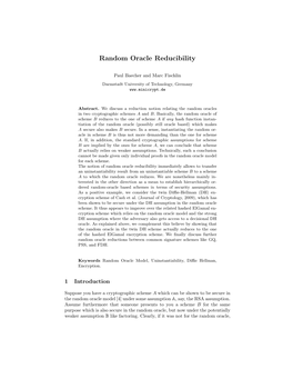 Random Oracle Reducibility