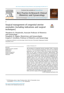 Surgical Management of Congenital Uterine Anomalies (Including Indications and Surgical Techniques)