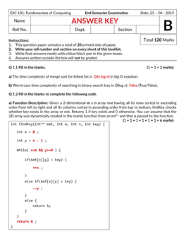 ANSWER KEY Roll No