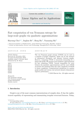 Fast Computation of Von Neumann Entropy for Large-Scale Graphs Via Quadratic Approximations