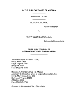 Record No. 090189 ___ROGER W. WOODY, Plaintiff-Petitioner, V. TERRY E