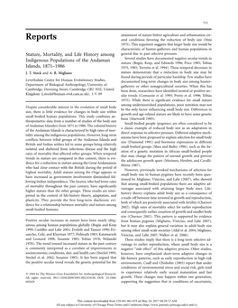 Stature, Mortality, and Life History Among Indigenous Populations of the Andaman Islands, 1871–1986