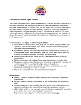 KDP Communications Assistant Job Description