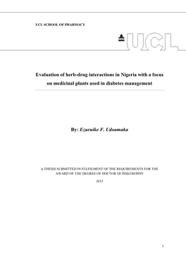 Evaluation of Herb-Drug Interactions in Nigeria with a Focus on Medicinal Plants Used in Diabetes Management